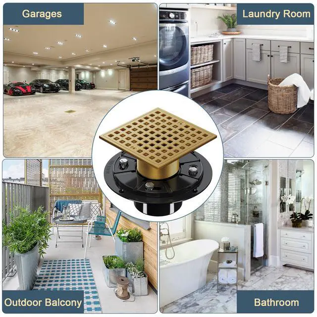 Alt view image 6 of 7 - Inch Square Shower Floor Drain wth Flange and Hair Strainer