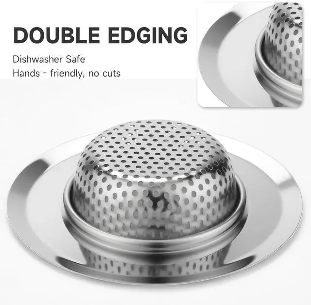 Alt view image 3 of 7 - Kitchen Sink Drain Strainer, Premium Stainless Steel Rust-Proof Wide Rim Kitchen Drain Strainer Stopper Filter Basket for Kitchen Sinks (2 Pack)
