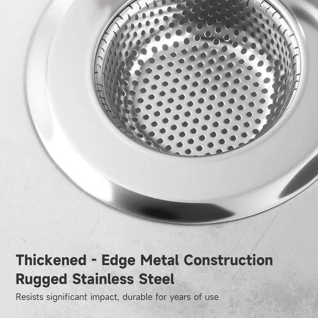 Alt view image 4 of 7 - Kitchen Sink Drain Strainer, Premium Stainless Steel Rust-Proof Wide Rim Kitchen Drain Strainer Stopper Filter Basket for Kitchen Sinks (2 Pack)