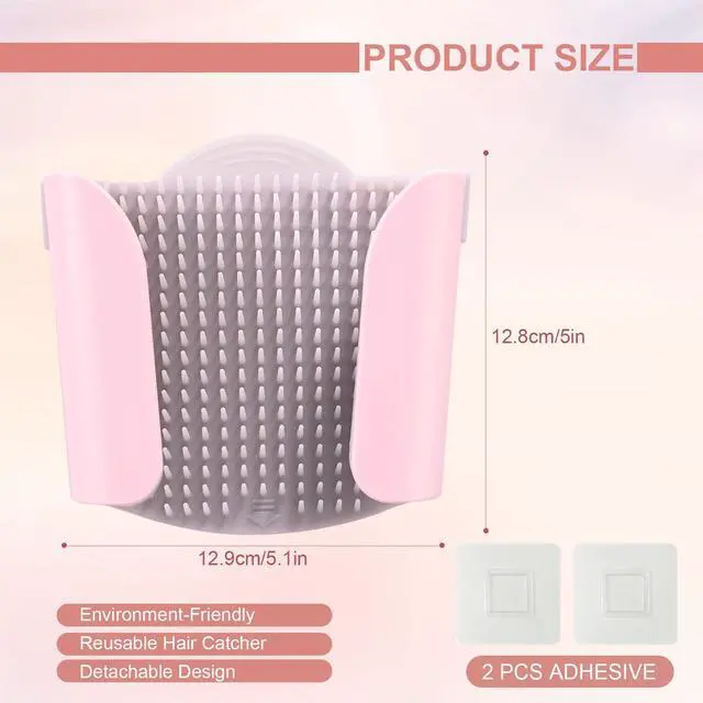 Alt view image 2 of 7 - Shower Wall Hair Catcher - Reusable Hair Trap for Drain Protector, Hair Collector with Silicone Bristle, Shower Drain Hair Catcher for Bathroom Bathtub, Easy to Clean & Detachable, Pink