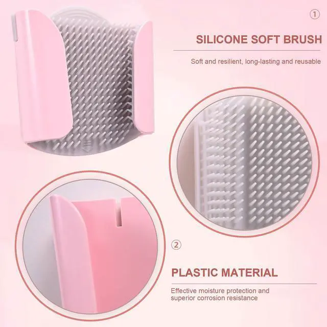 Alt view image 3 of 7 - Shower Wall Hair Catcher - Reusable Hair Trap for Drain Protector, Hair Collector with Silicone Bristle, Shower Drain Hair Catcher for Bathroom Bathtub, Easy to Clean & Detachable, Pink