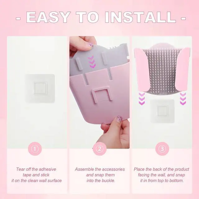 Alt view image 4 of 7 - Shower Wall Hair Catcher - Reusable Hair Trap for Drain Protector, Hair Collector with Silicone Bristle, Shower Drain Hair Catcher for Bathroom Bathtub, Easy to Clean & Detachable, Pink