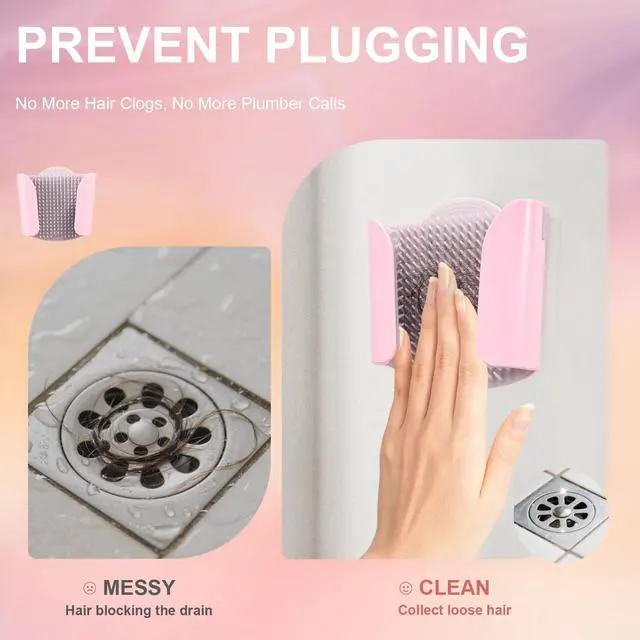 Alt view image 5 of 7 - Shower Wall Hair Catcher - Reusable Hair Trap for Drain Protector, Hair Collector with Silicone Bristle, Shower Drain Hair Catcher for Bathroom Bathtub, Easy to Clean & Detachable, Pink