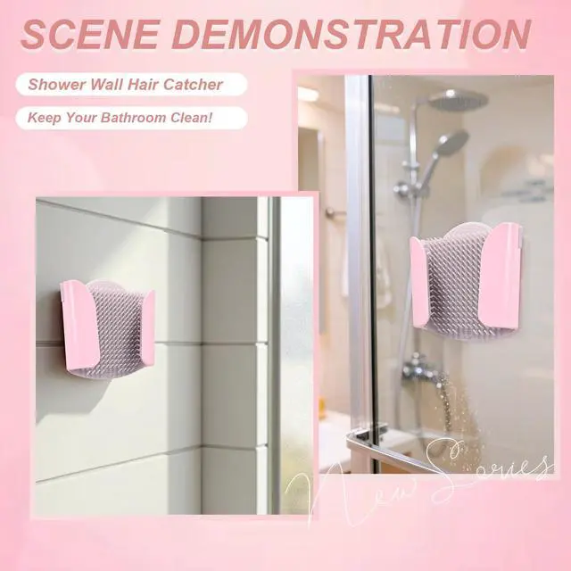 Alt view image 6 of 7 - Shower Wall Hair Catcher - Reusable Hair Trap for Drain Protector, Hair Collector with Silicone Bristle, Shower Drain Hair Catcher for Bathroom Bathtub, Easy to Clean & Detachable, Pink