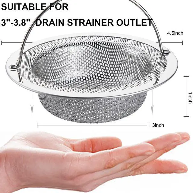 Alt view image 2 of 7 - Kitchen Sink Strainer Stainless Steel, Kitchen Sink Drain Strainer with Handle, Sink Strainers with Large Wide Rim 4.5" Diameter for Kitchen Sinks (2PCS)
