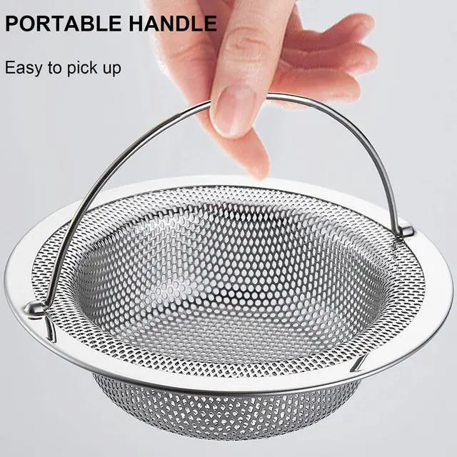 Alt view image 4 of 7 - Kitchen Sink Strainer Stainless Steel, Kitchen Sink Drain Strainer with Handle, Sink Strainers with Large Wide Rim 4.5" Diameter for Kitchen Sinks (2PCS)
