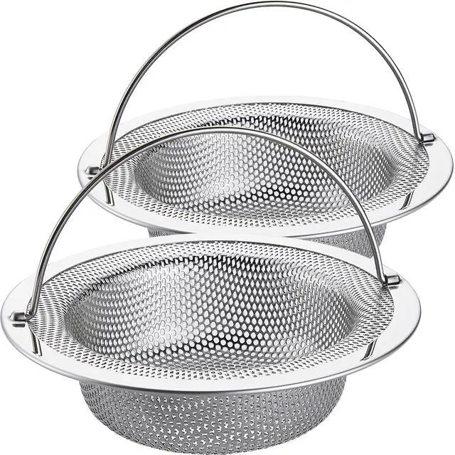 Main image of Kitchen Sink Strainer Stainless Steel, Kitchen Sink Drain Strainer with Handle, Sink Strainers with Large Wide Rim 4.5" Diameter for Kitchen Sinks (2PCS)