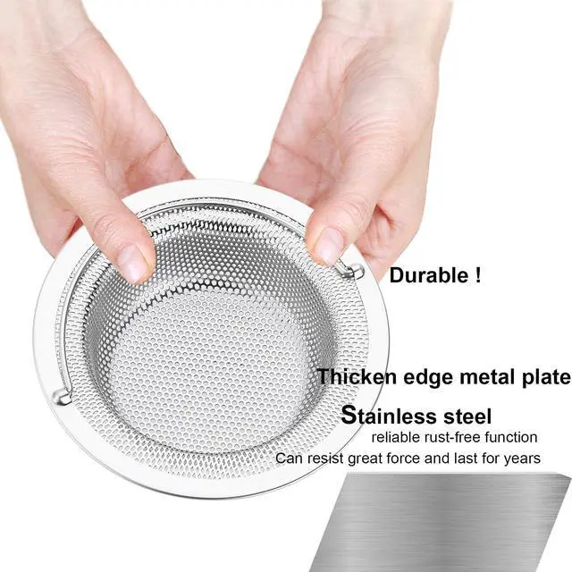 Alt view image 3 of 7 - Kitchen Sink Strainer Stainless Steel, Kitchen Sink Drain Strainer with Handle, Sink Strainers with Large Wide Rim 4.5" Diameter for Kitchen Sinks (2PCS)