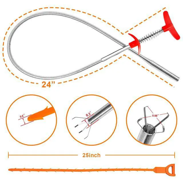 Alt view image 2 of 7 - Drain Clog Remover, 25inch Drain Snake Hair Remover(3pcs), Hair Catcher Drain Auger Cleaner Tool Set For Toilet, Kitchen Sink, Bathroom Tub, Sewer