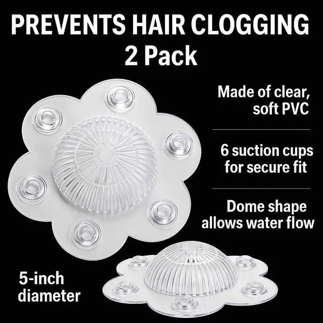 Alt view image 2 of 7 - Catcher Drain Cover 5" Dome-Shaped Soft PVC with 6 Suction Cups Clear Hair Stopper for Shower & Bathtub Drains Prevents Clogs Without Blocking Water Flow