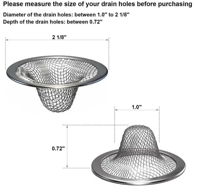 Alt view image 2 of 6 - 1.0" Small Drain Strainer, Sink Drain Hair Catcher, Bathroom Sink Drain Strainer, 2PCS Drain Mesh Baskets for Laundry, Mop Pool, Utility, Slop, RV Sink, Stainless Steel Drain Filter