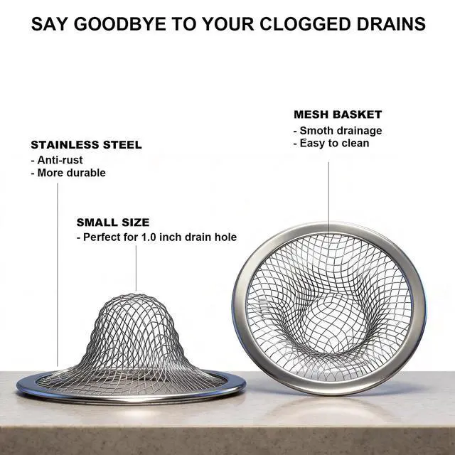 Alt view image 3 of 6 - 1.0" Small Drain Strainer, Sink Drain Hair Catcher, Bathroom Sink Drain Strainer, 2PCS Drain Mesh Baskets for Laundry, Mop Pool, Utility, Slop, RV Sink, Stainless Steel Drain Filter