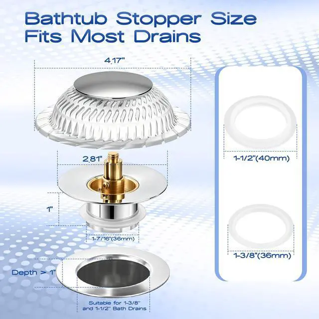 Alt view image 5 of 7 - Bathtub Drain Stopper,Pop-up Tub Stopper & Strainer,Hair Catcher