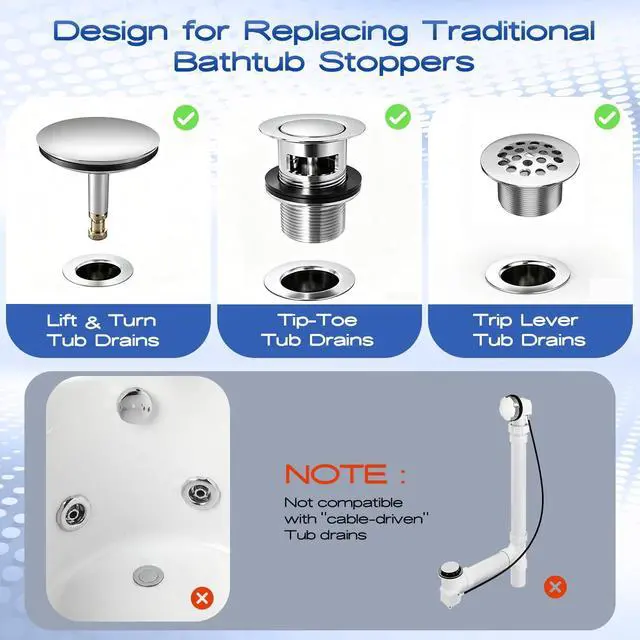 Alt view image 6 of 7 - Bathtub Drain Stopper,Pop-up Tub Stopper & Strainer,Hair Catcher