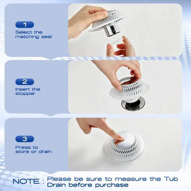 Alt view image 7 of 7 - Bathtub Drain Stopper,Pop-up Tub Stopper & Strainer,Hair Catcher