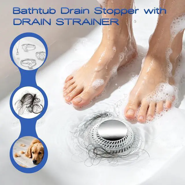 Alt view image 2 of 7 - Bathtub Drain Stopper,Pop-up Tub Stopper & Strainer,Hair Catcher