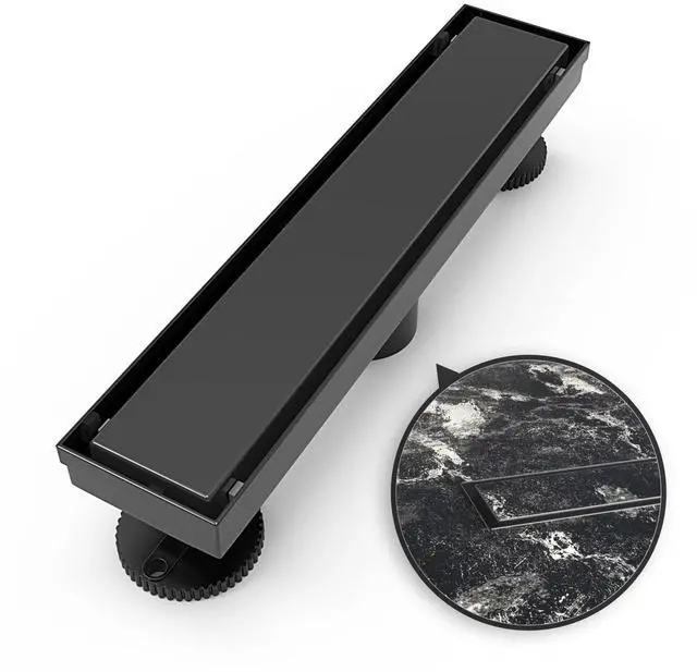 Main image of Linear Shower Drain Rectangular Floor Drain with Accessories Reversible 2-in-1 Cover Tile Insert Grate Removable SUS304 Stainless Steel CUPC Certified Matte Black