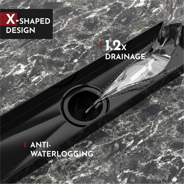 Alt view image 4 of 6 - Linear Shower Drain Rectangular Floor Drain with Accessories Reversible 2-in-1 Cover Tile Insert Grate Removable SUS304 Stainless Steel CUPC Certified Matte Black
