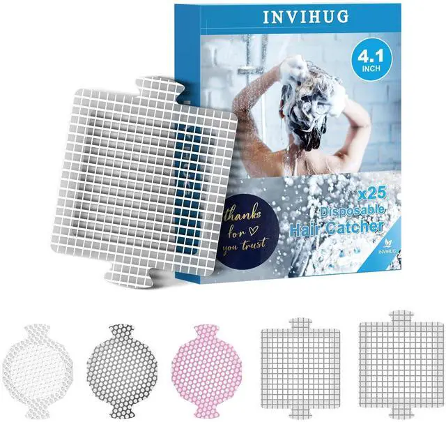 Main image of 25 Pack, Disposable Shower Drain Hair Catcher Mesh Stickers,Disposable Hair Drain Catcher. (4.1inch Square)
