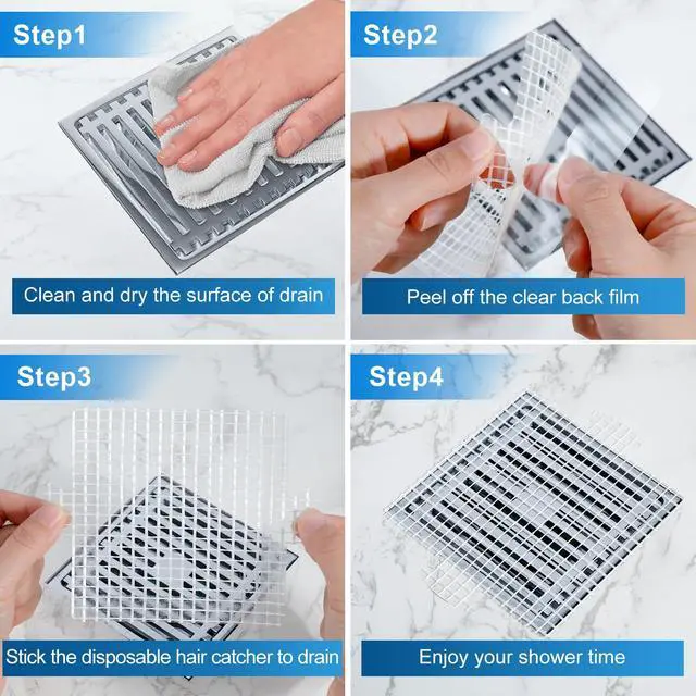 Alt view image 7 of 7 - 25 Pack, Disposable Shower Drain Hair Catcher Mesh Stickers,Disposable Hair Drain Catcher. (4.1inch Square)