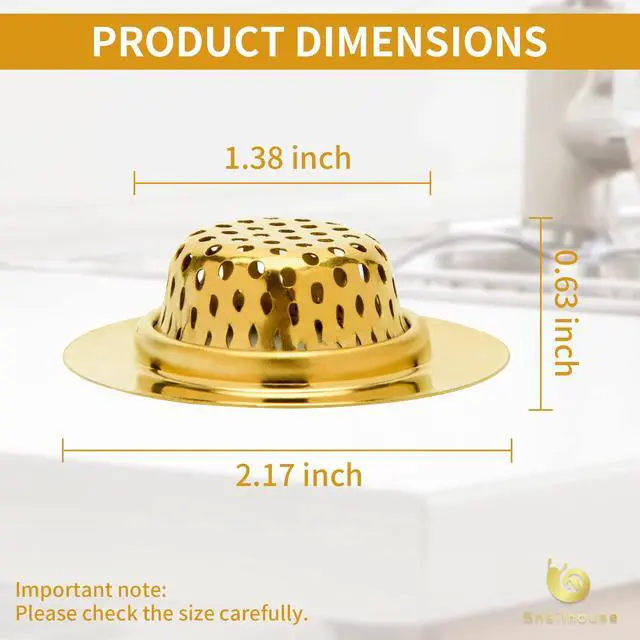 Alt view image 2 of 7 - Bathroom Sink Strainers, 2 Pack 2.17 Inches Stainless Steel Small Mesh Utility Sink Drain Stopper Basket Cover Plug Screen, Gold