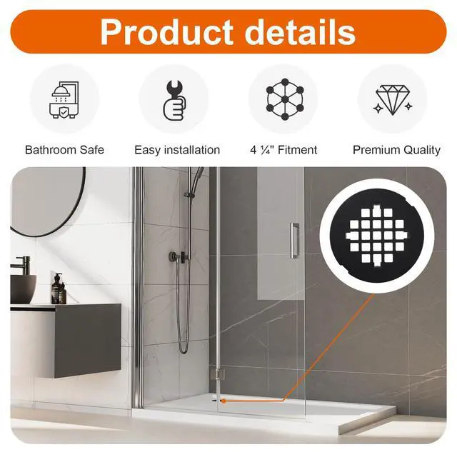 Alt view image 3 of 7 - Black Snap-in Shower Drain Cover, 4-1/4 Od Snap-in Shower Drains Cover Replacement, Stainless Steel Drain Stopper Bathroom Sink Easy to Install
