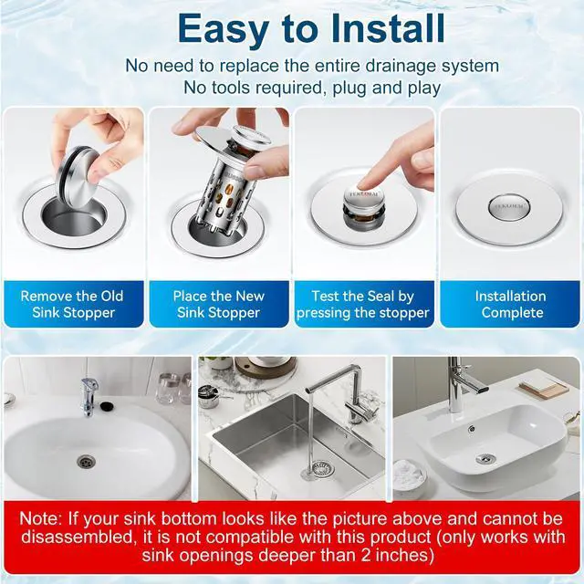 Alt view image 4 of 7 - Bathroom Sink Drain Strainer,All Metal Pop-Up Sink Stopper with Removable Stainless Steel Filter Basket, Universal Bathroom Hair Catcher Fit for 1.1-2.36'' Drain (Silver, 1 Pack)
