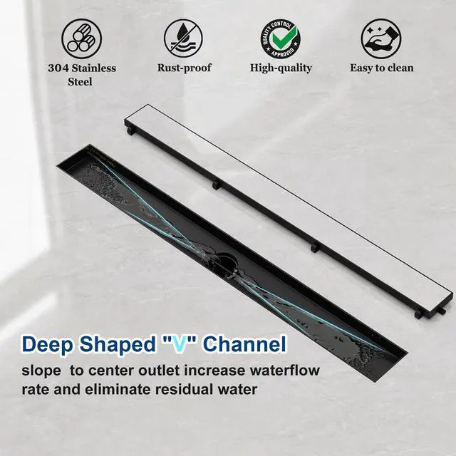 Alt view image 7 of 7 - Inch Linear Shower Drain-Matte Black,with Tile Insert Grate