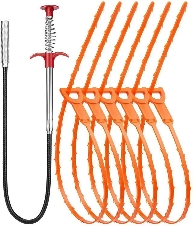 Main image of Drain Clog Remover Tool, Cleaner Hair Clog Remover(6pcs), Cleaner Sticks to Drain Hair Clog for Remover(1pcs), Sink Snake for Shower Kitchen Sink Bath Tub Bathroom(6+1)