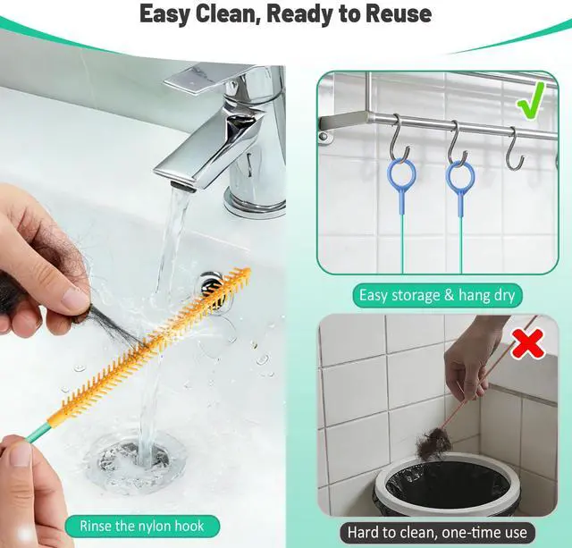 Alt view image 2 of 7 - Reusable Drain Snake Hair Clog Remover, 30 inch Drain Cleaner Tool (5 Pack)
