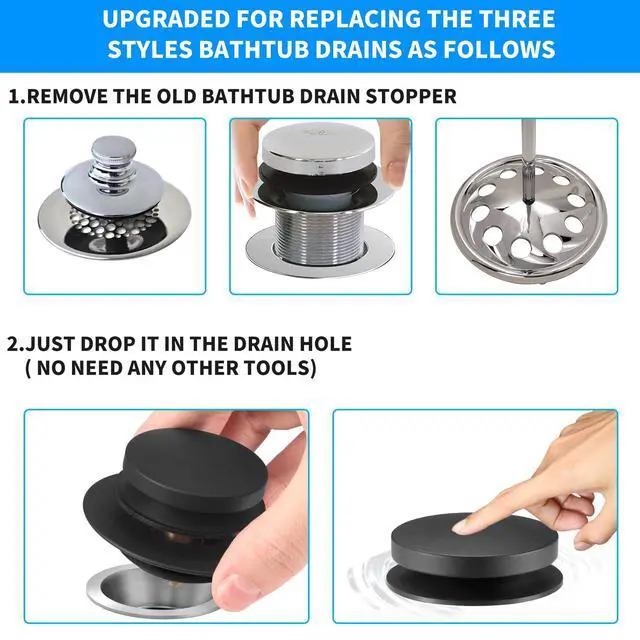 Alt view image 3 of 7 - Bathtub Drain Stopper, Tub Plug for 1.5"-1.72" Regular Drains