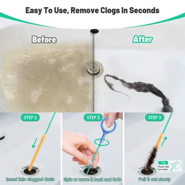 Alt view image 6 of 7 - Reusable Drain Snake Hair Clog Remover, 30 inch Drain Cleaner Tool (5 Pack)
