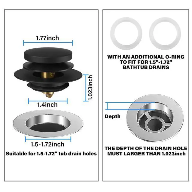 Alt view image 5 of 7 - Bathtub Drain Stopper, Tub Plug for 1.5"-1.72" Regular Drains