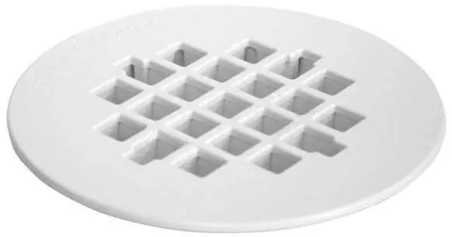 Main image of Replacement Shower Drain Strainer, Snap-in, Round, 4-1/4 in Dia, 1/4 in H, Plastic, White - 1 Each