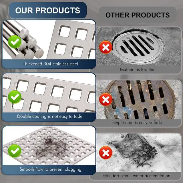 Alt view image 2 of 7 - Brushed Nickel Square Shower Drain Cover for Floor Drain