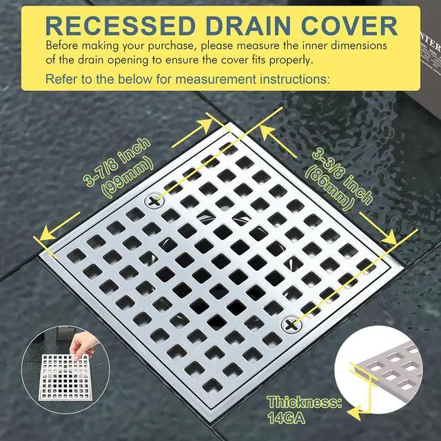Alt view image 3 of 7 - Brushed Nickel Square Shower Drain Cover for Floor Drain