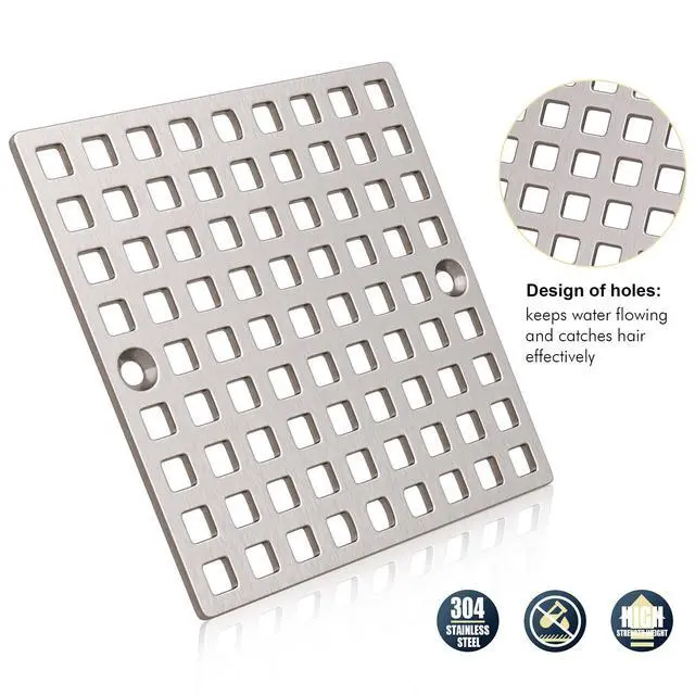 Alt view image 4 of 7 - Brushed Nickel Square Shower Drain Cover for Floor Drain