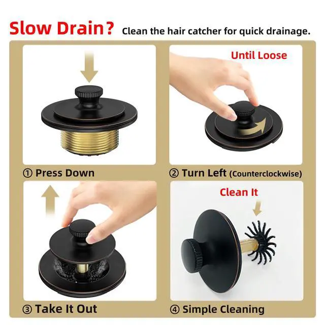 Alt view image 2 of 7 - Oil Rubbed Bronze Bathtub Drain, Hair Catcher and 2-Hole Overflow Faceplate, 11.5/16 UNC, Lift and Turn Bathtub Drain Replacement, Tub Drain Stopper
