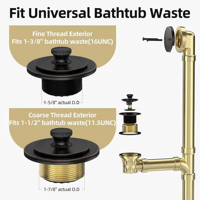 Alt view image 3 of 7 - Oil Rubbed Bronze Bathtub Drain, Hair Catcher and 2-Hole Overflow Faceplate, 11.5/16 UNC, Lift and Turn Bathtub Drain Replacement, Tub Drain Stopper