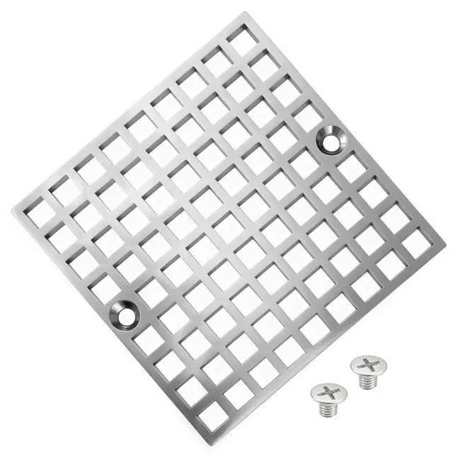 Main image of 4" Matte Silver Shower Drain Cover, 304 Stainless Steel Square Floor Drain Cover Replacement, Drain Strainer and Hair Catcher for Showers, Bathrooms, and Sinks