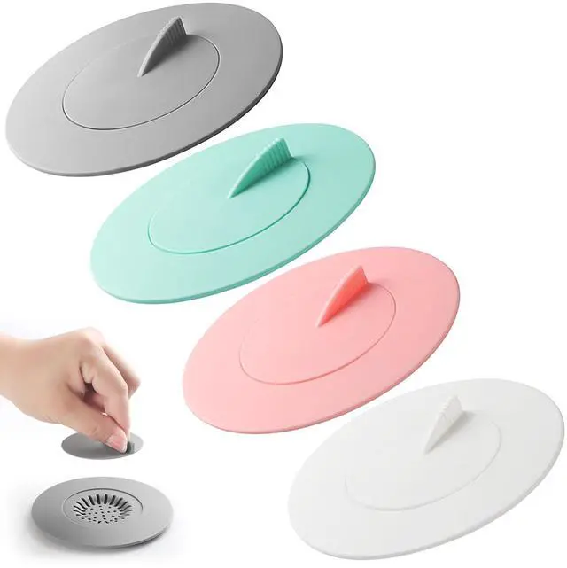 Main image of Stopper,4pcs 2-in-1 Bathtub Drain Hair Catcher,Silicone Kitchen Bathroom Shower Water Strainer Protectors,Universal Flat Suction Shower Drain Cover,Washbasin Drain Stopper (Mix)