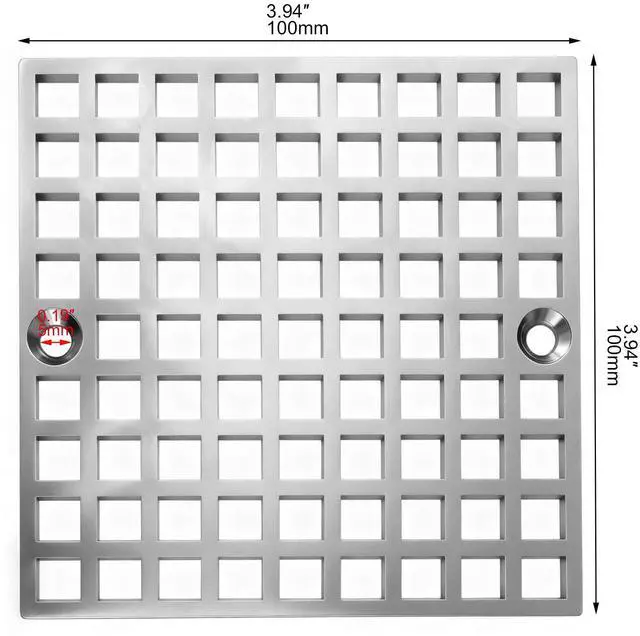 Alt view image 3 of 7 - 4" Matte Silver Shower Drain Cover, 304 Stainless Steel Square Floor Drain Cover Replacement, Drain Strainer and Hair Catcher for Showers, Bathrooms, and Sinks