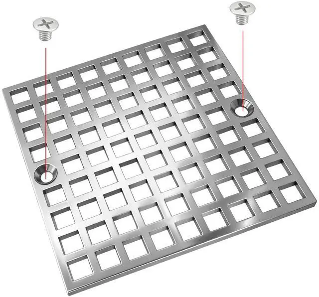 Alt view image 4 of 7 - 4" Matte Silver Shower Drain Cover, 304 Stainless Steel Square Floor Drain Cover Replacement, Drain Strainer and Hair Catcher for Showers, Bathrooms, and Sinks