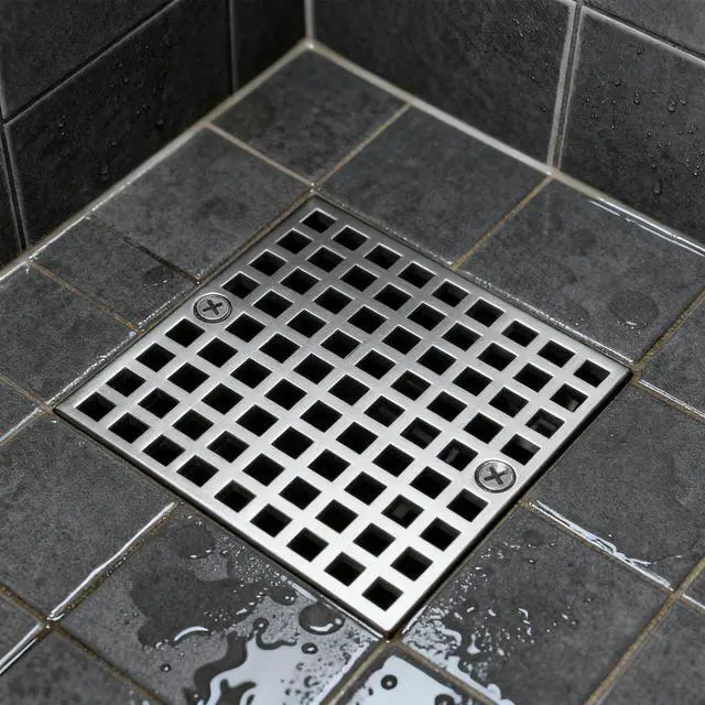Alt view image 5 of 7 - 4" Matte Silver Shower Drain Cover, 304 Stainless Steel Square Floor Drain Cover Replacement, Drain Strainer and Hair Catcher for Showers, Bathrooms, and Sinks