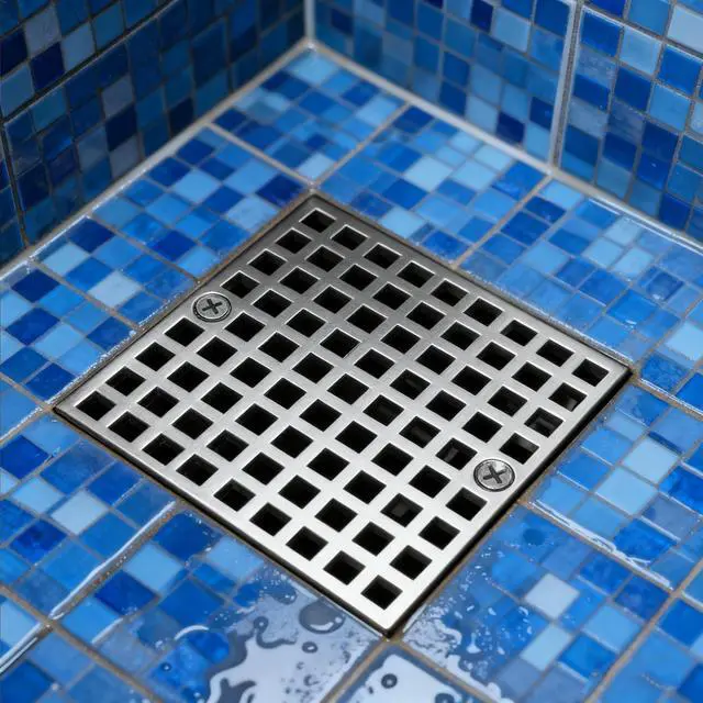Alt view image 7 of 7 - 4" Matte Silver Shower Drain Cover, 304 Stainless Steel Square Floor Drain Cover Replacement, Drain Strainer and Hair Catcher for Showers, Bathrooms, and Sinks