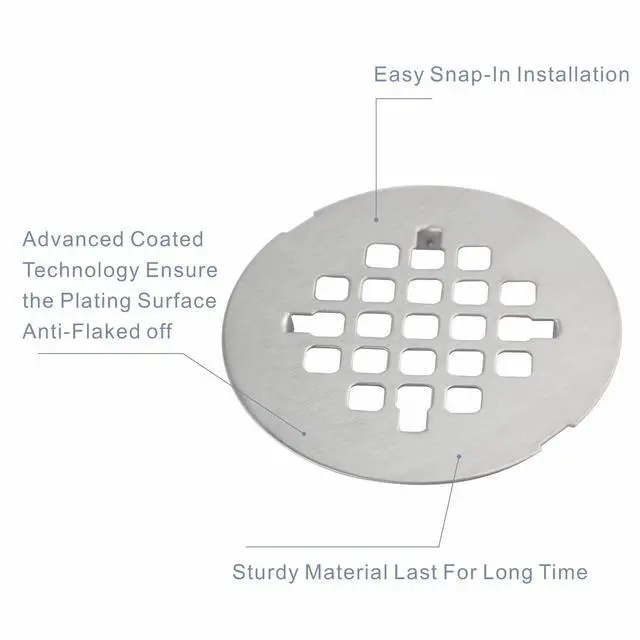 Alt view image 4 of 6 - Brushed Nickel Snap-in Shower Floor Drain Cover,4-1/4" OD Round Grid