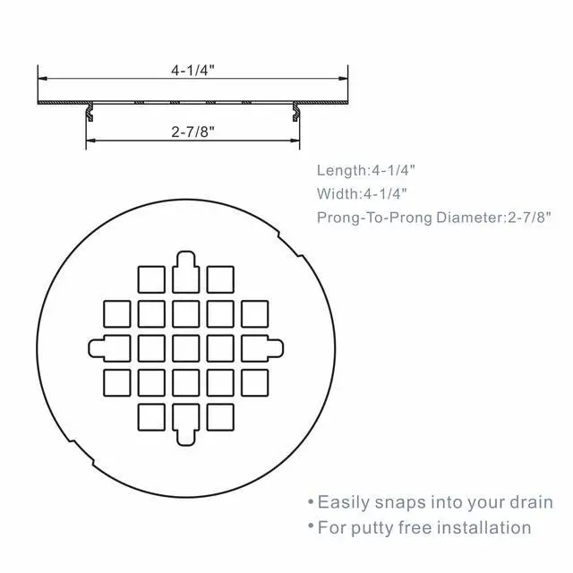 Alt view image 5 of 6 - Brushed Nickel Snap-in Shower Floor Drain Cover,4-1/4" OD Round Grid