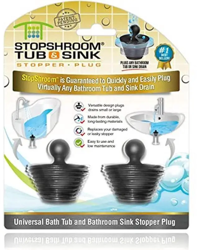 Main image of Universal Stopper for Bathtub and Bathroom Sink Drains, Black Plug 2pk, 2 Count