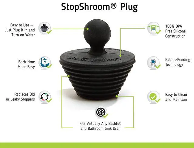 Alt view image 2 of 7 - Universal Stopper for Bathtub and Bathroom Sink Drains, Black Plug 2pk, 2 Count