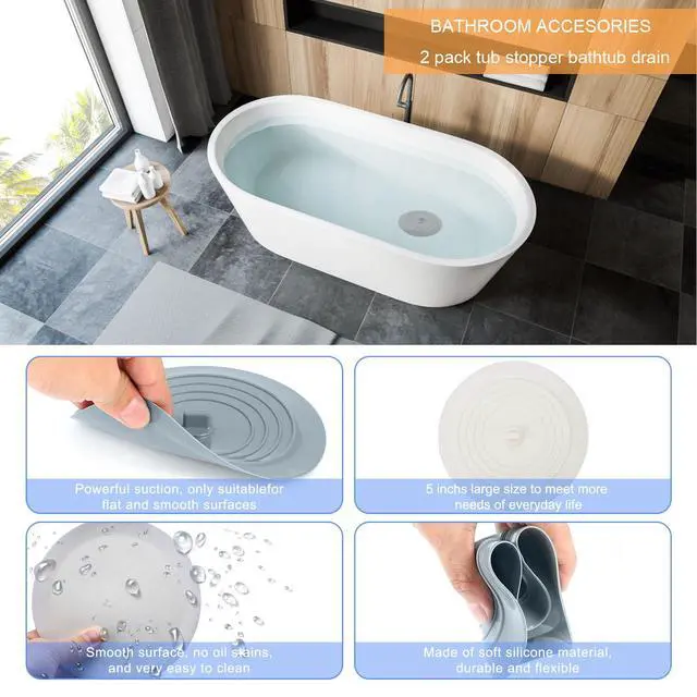 Alt view image 5 of 7 - Bathtub Drain Stopper 3 Pack, 5inch Tub Stopper Bathtub Drain Cover, Silicone Bath Tub Plug Essentials Flat Suction for Kitchen Bathroom Laundry Accessories